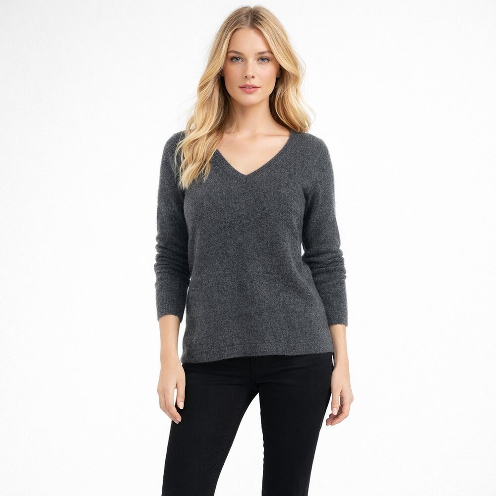 Ann Taylor Cashmere V-Neck Sweater Charcoal Gray M #5740